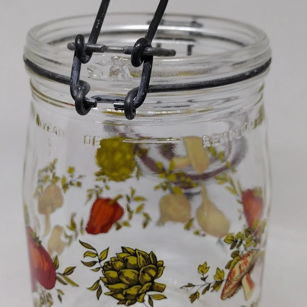 Vintage Arc France Spice‎ of Life Print Glass Hinged Canister 1 Liter